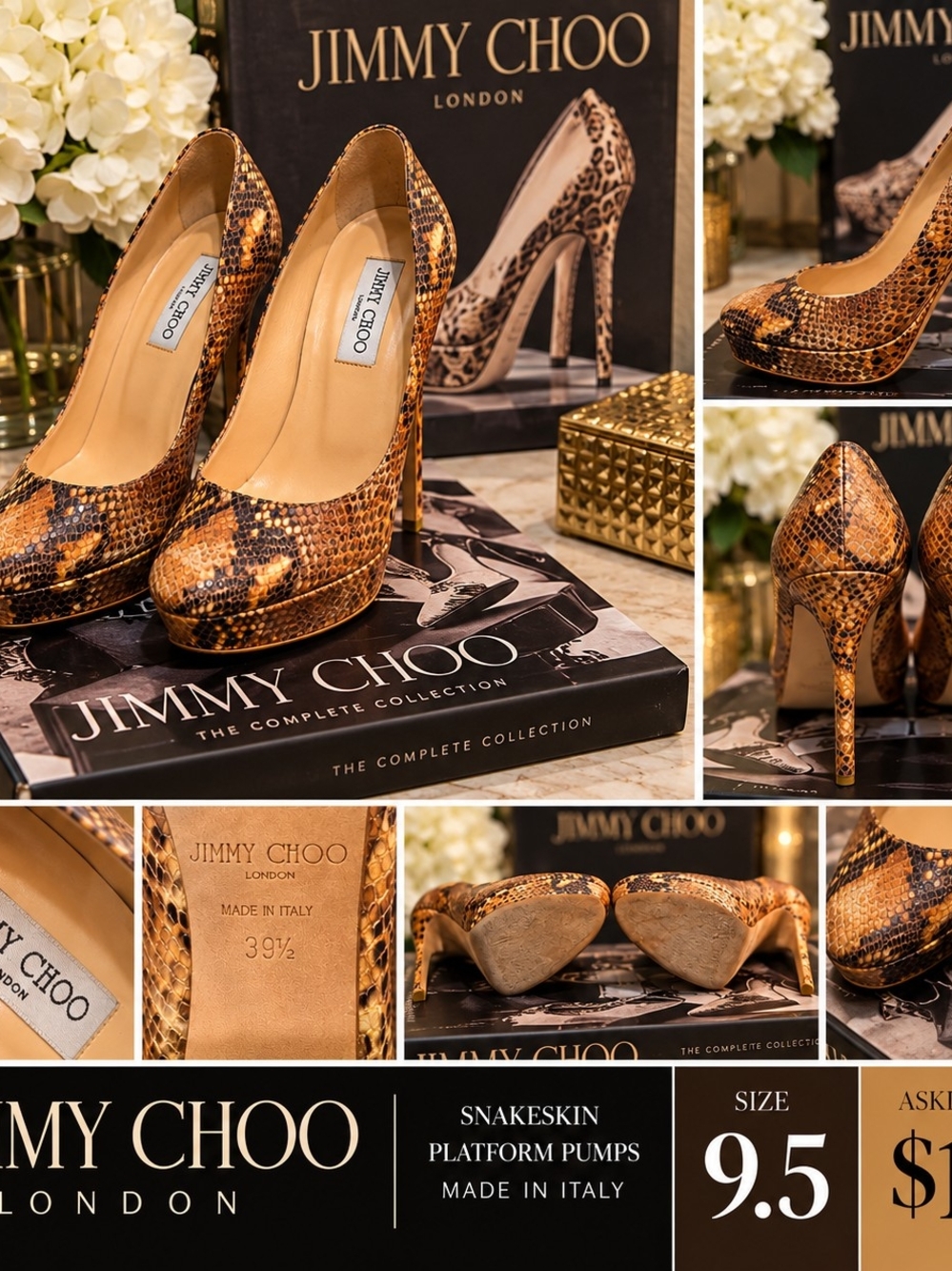 Jimmy Choo Brown & Black Snakeskin Platform Pumps